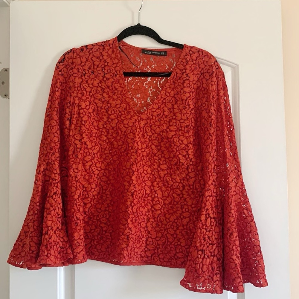 Zara Womens Orange sheer blouse